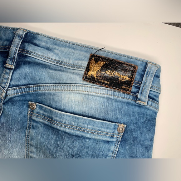 Y2K High Rise Jeans Ed Hardy Jeans with Patches Slim Straight High Rise - Picture 12 of 17